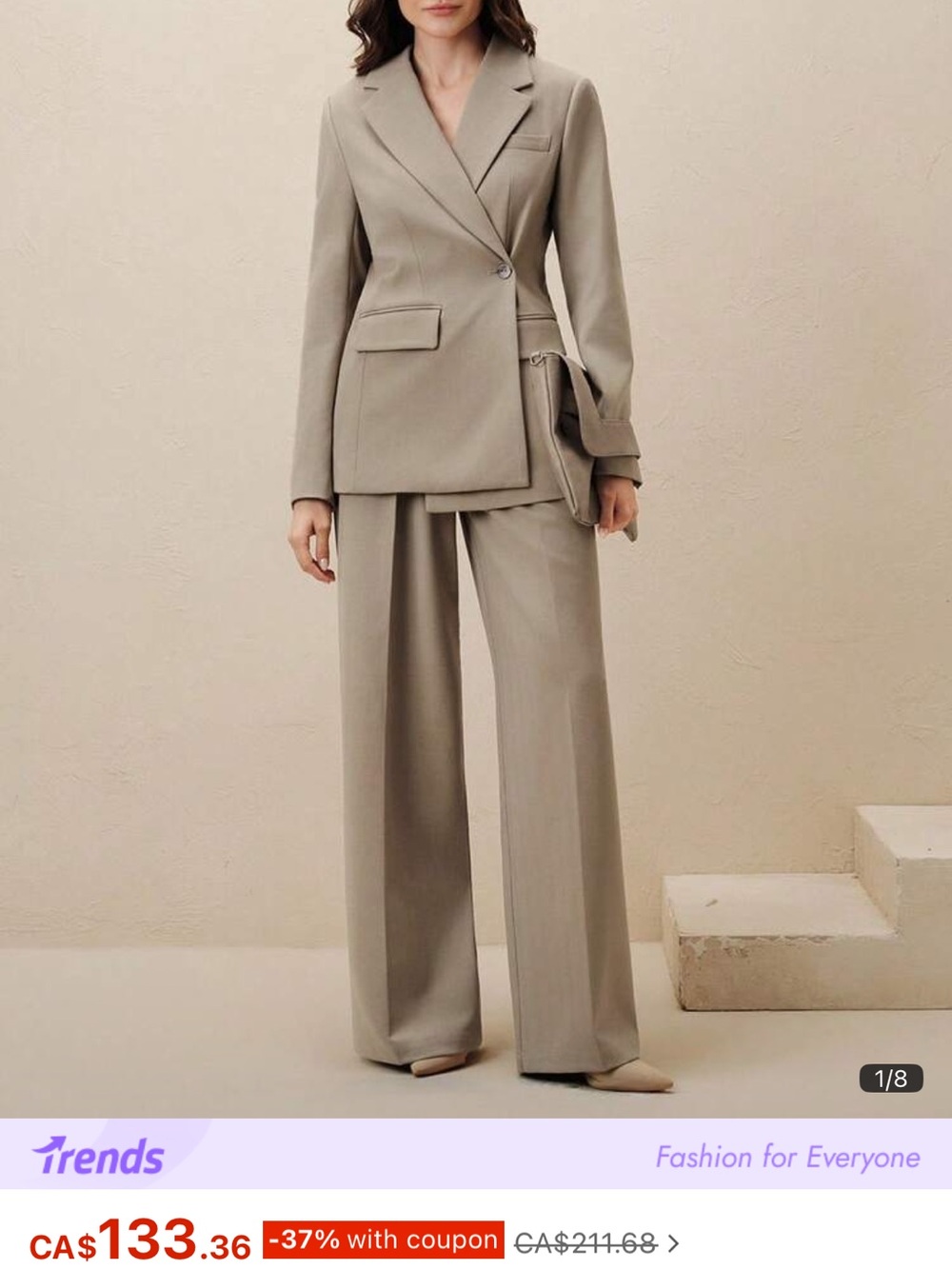 SHEIN Neutral Taupe Wide-Leg Blazer & Pants Set